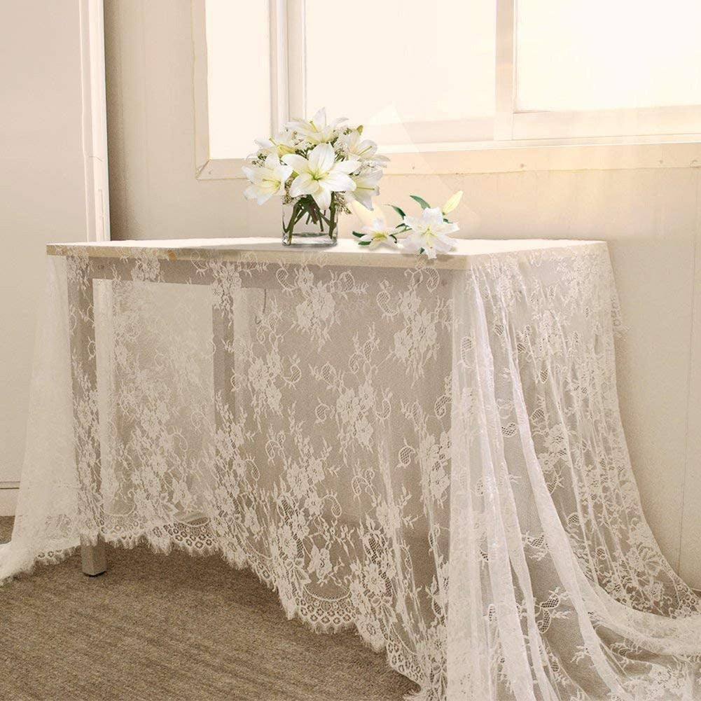 Bulk 59x118 Inch White Lace Tablecloths for Rectangle Tables Wholesale