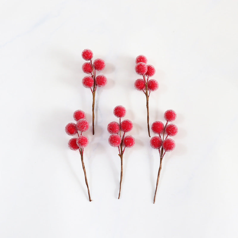 5 PCS Artificial Red Frosted Berry Stems 12 Inch Silk Christmas Picks for Wreath DIY Crafts