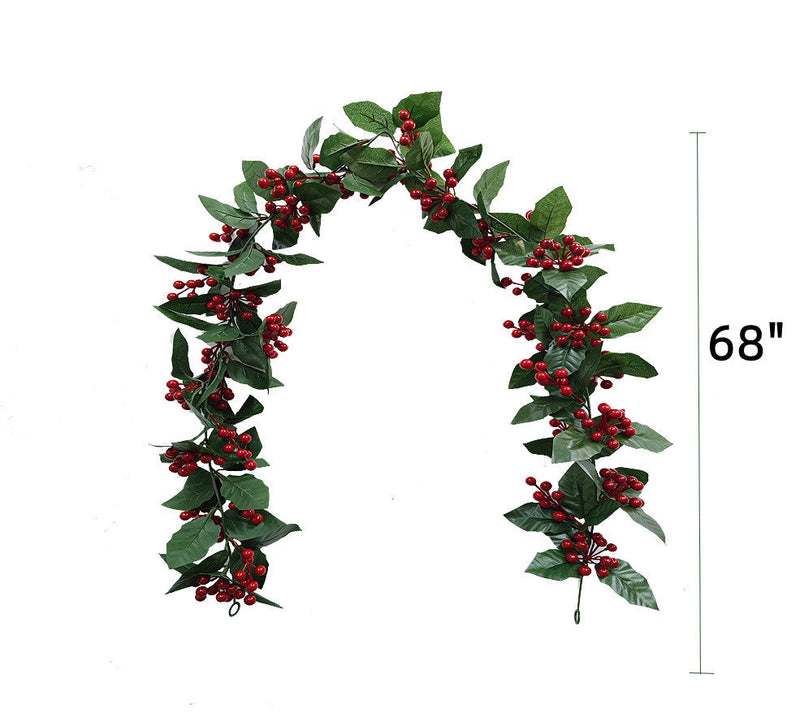 68 Inch Red Artificial Berries Garland 6 Ft Holiday Indoor Outdoor Mantle Fireplace Decor