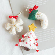 6 PCS Snowflake Wool Felt Pendant Ornaments for Christmas Tree Hanging Decorations