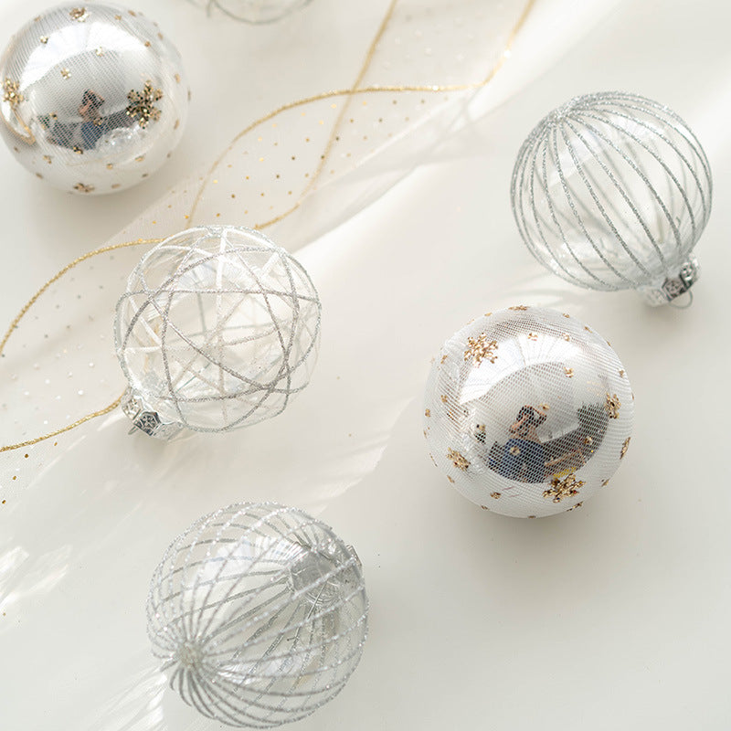 6 Pcs Clear Glitter Christmas Tree Ball Ornaments Hanging Holiday Decorations