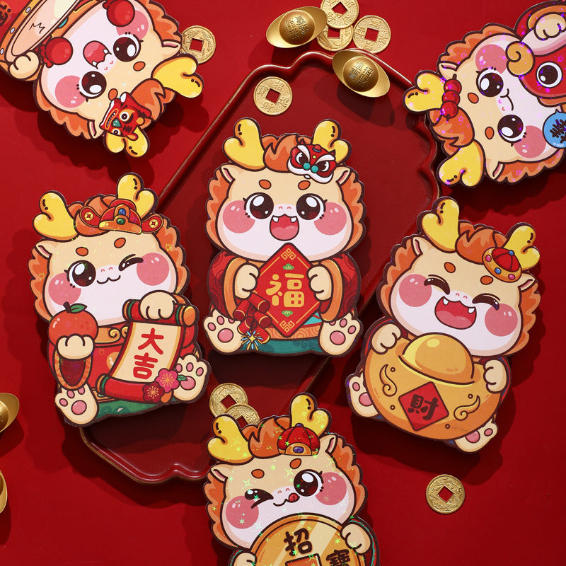 Bulk 6pcs Dragon Year Red Envelope Cartoon Red Packet Lucky Money Chinese New Year Gift for Spring Festival Wedding Birthday Greeting Wholesale