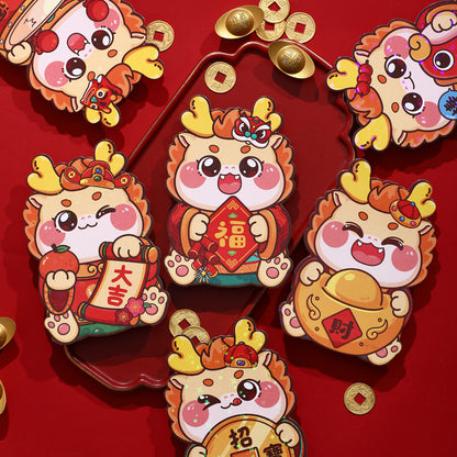 Bulk 6pcs Dragon Year Red Envelope Cartoon Red Packet Lucky Money Chinese New Year Gift for Spring Festival Wedding Birthday Greeting Wholesale