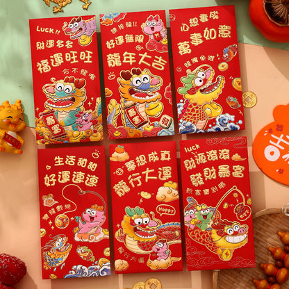 Bulk 6pcs Dragon Year Red Envelope Creative Red Packet Lucky Money Chinese New Year Gift for Spring Festival Wedding Birthday Greeting Wholesale