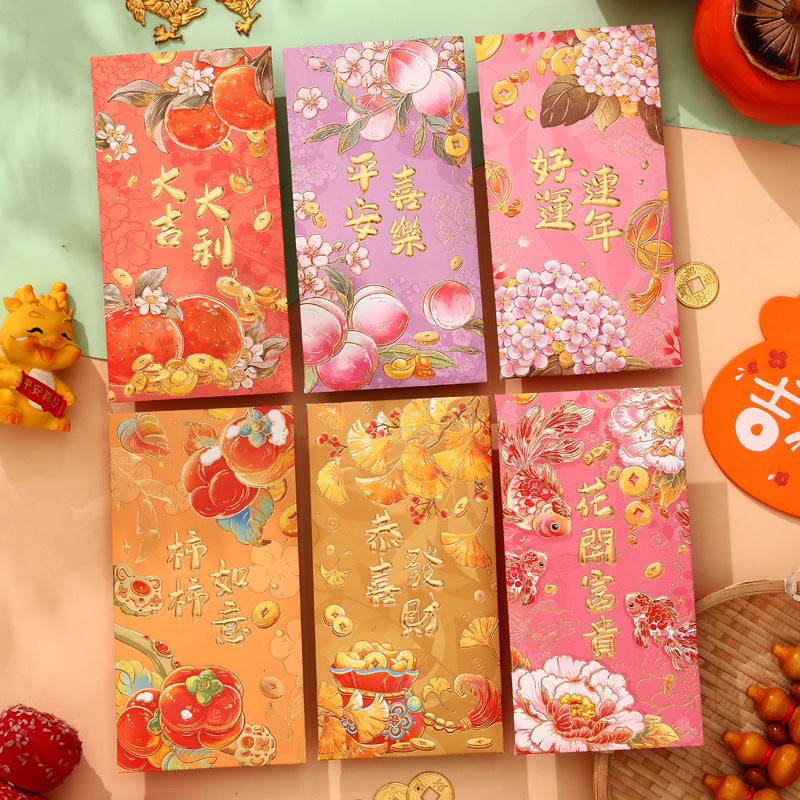 Bulk 6pcs Dragon Year Red Envelope Creative Red Packet Lucky Money Chinese New Year Gift for Spring Festival Wedding Birthday Greeting Wholesale