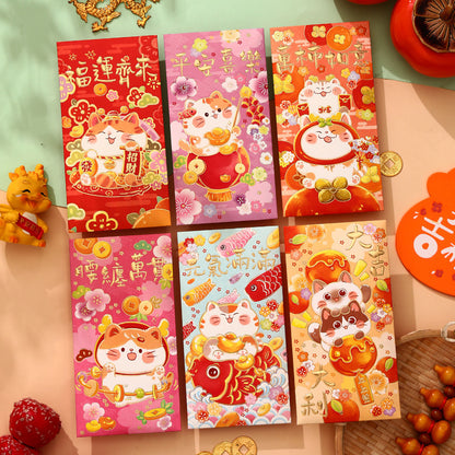 Bulk 6pcs Dragon Year Red Envelope Creative Red Packet Lucky Money Chinese New Year Gift for Spring Festival Wedding Birthday Greeting Wholesale