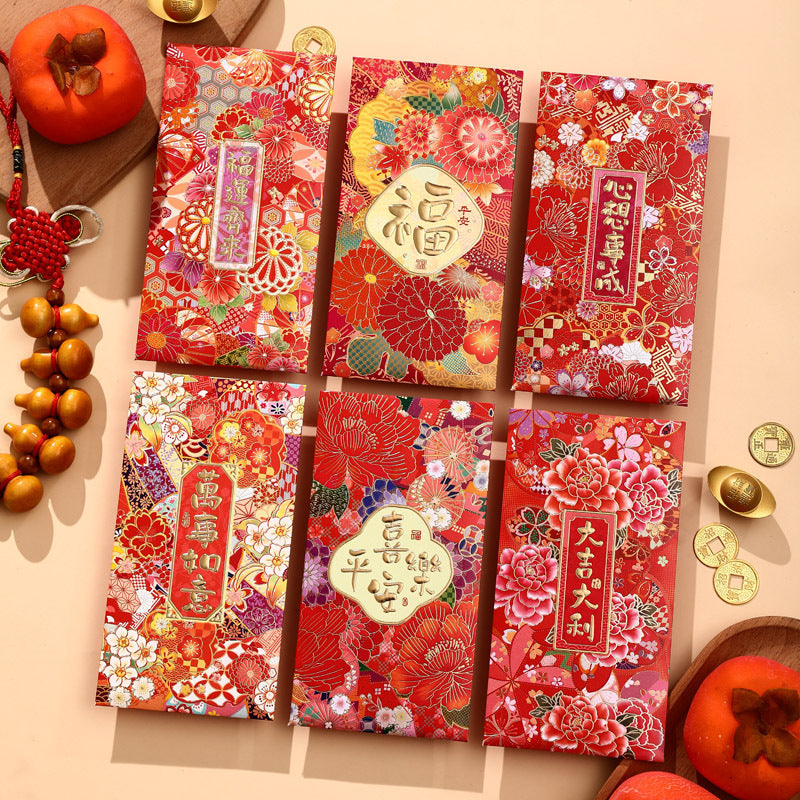Bulk 6pcs Dragon Year Red Envelope Creative Red Packet Lucky Money Chinese New Year Gift for Spring Festival Wedding Birthday Greeting Wholesale
