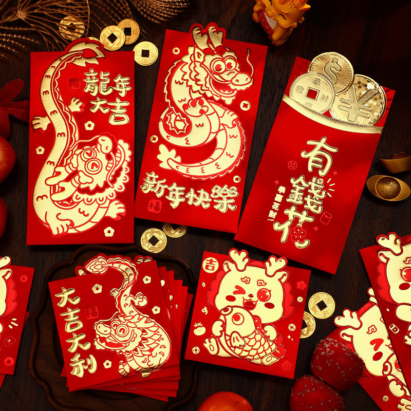 Bulk 6 Pcs Year of the Dragon Red Envelopes Creative Red Packets for Chinese New Year Spring Festival Gifts Weddings Birthdays and Greetings Wholesale