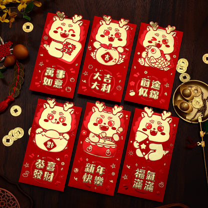 Bulk 6 Pcs Year of the Dragon Red Envelopes Creative Red Packets for Chinese New Year Spring Festival Gifts Weddings Birthdays and Greetings Wholesale