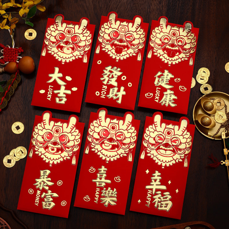 Bulk 6 Pcs Year of the Dragon Red Envelopes Creative Red Packets for Chinese New Year Spring Festival Gifts Weddings Birthdays and Greetings Wholesale