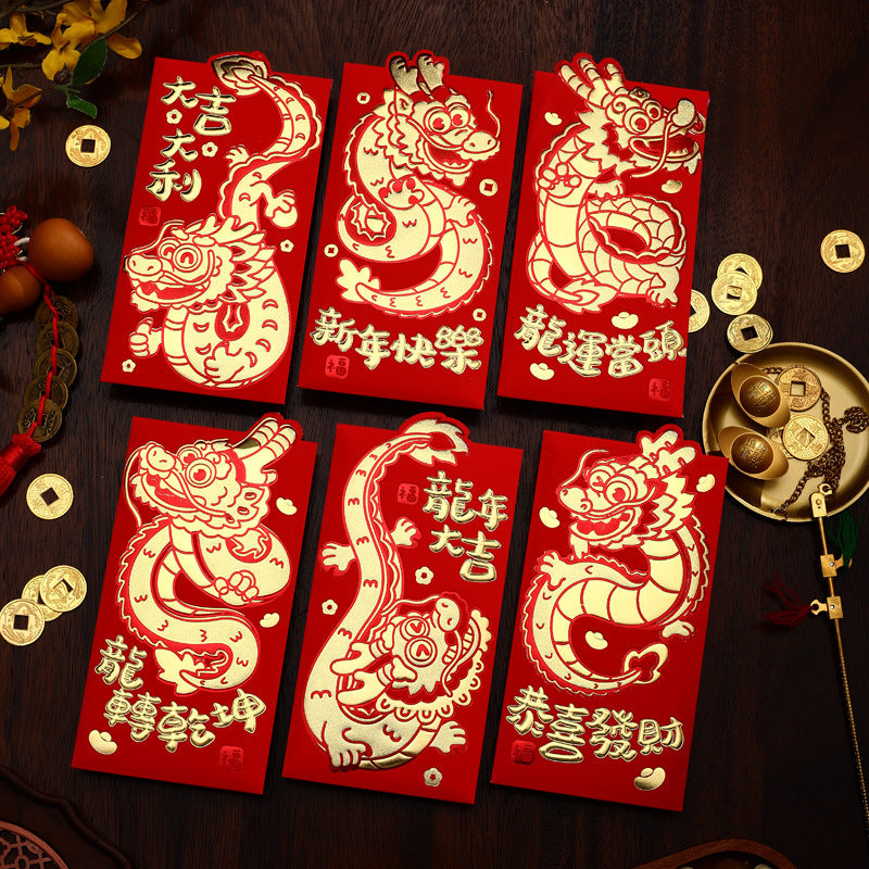 Bulk 6 Pcs Year of the Dragon Red Envelopes Creative Red Packets for Chinese New Year Spring Festival Gifts Weddings Birthdays and Greetings Wholesale