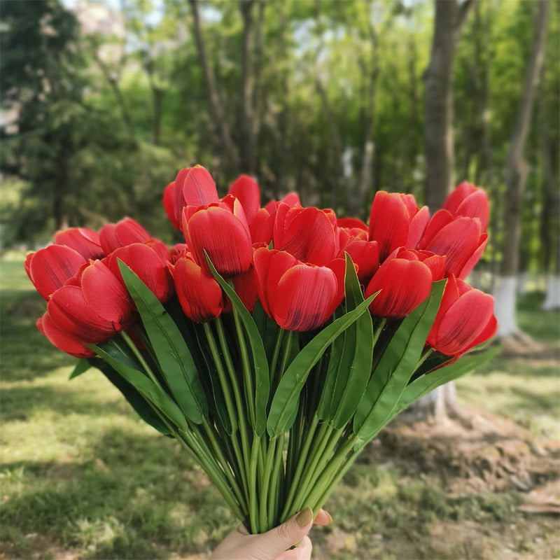 17 Inch Tulip Bush 6 Stems UV Resistant Artificial Flowers for Outdoors
