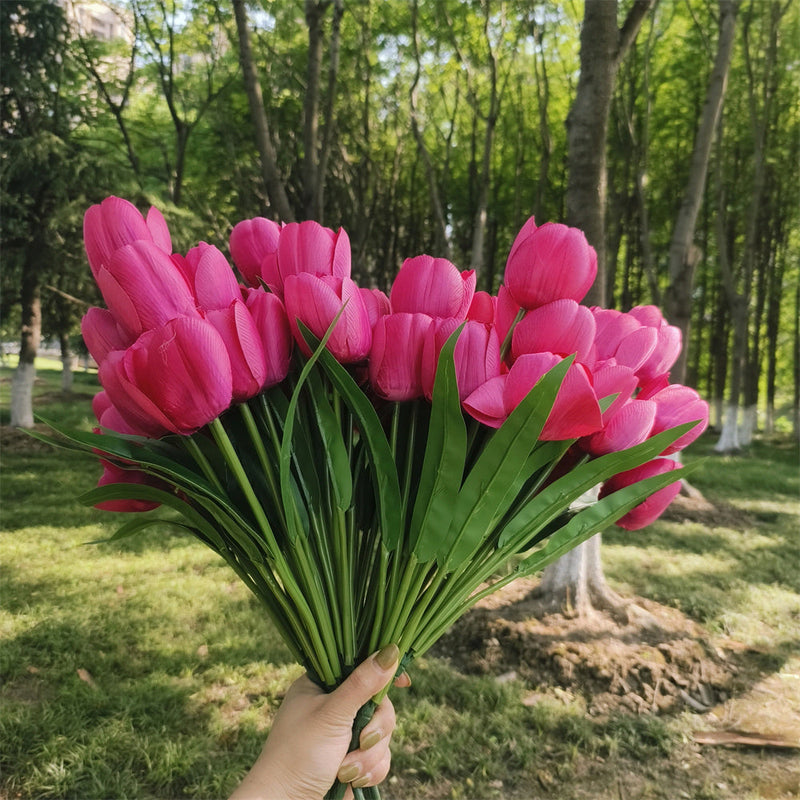 17 Inch Tulip Bush 6 Stems UV Resistant Artificial Flowers for Outdoors