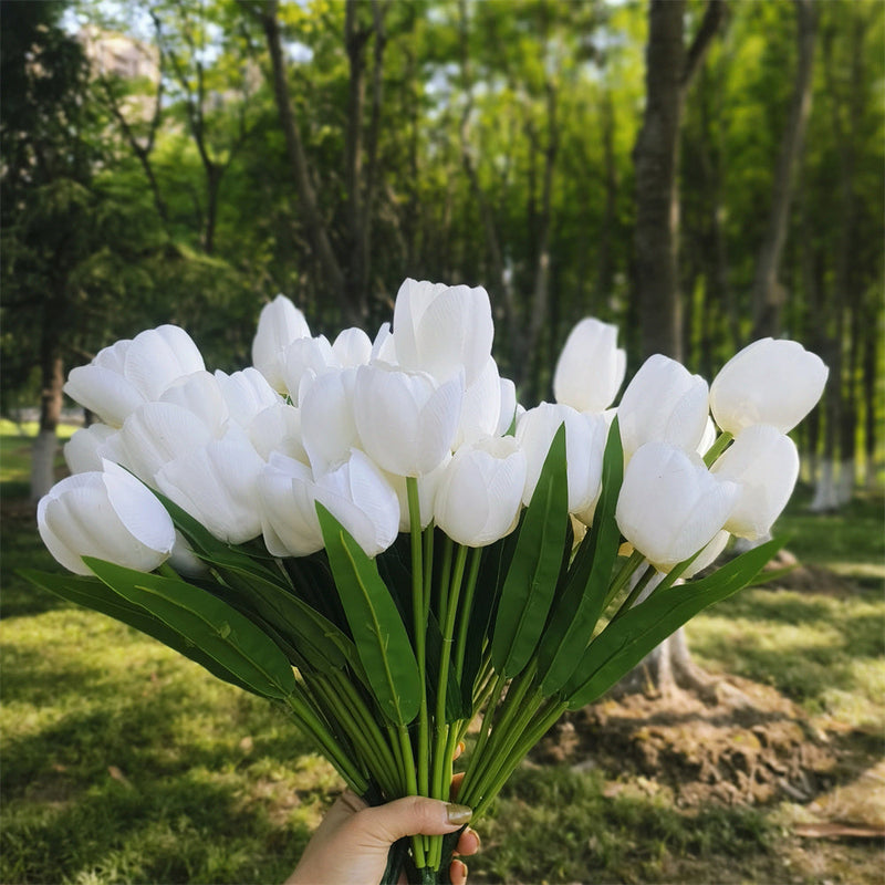 17 Inch Tulip Bush 6 Stems UV Resistant Artificial Flowers for Outdoors