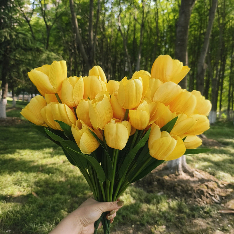 17 Inch Tulip Bush 6 Stems UV Resistant Artificial Flowers for Outdoors