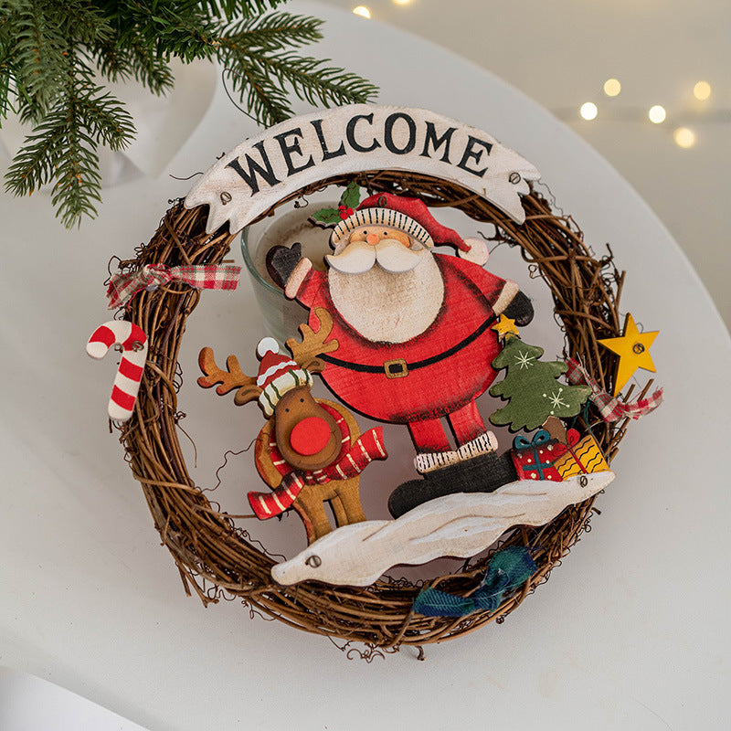 9 Inch Santa Snowman Welcome Wreath Ornaments 6 Pcs Christmas Front Door Decorations Artificial