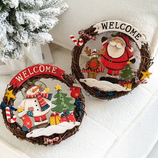 9 Inch Santa Snowman Welcome Wreath Ornaments 6 Pcs Christmas Front Door Decorations Artificial