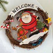 9 Inch Santa Snowman Welcome Wreath Ornaments 6 Pcs Christmas Front Door Decorations Artificial