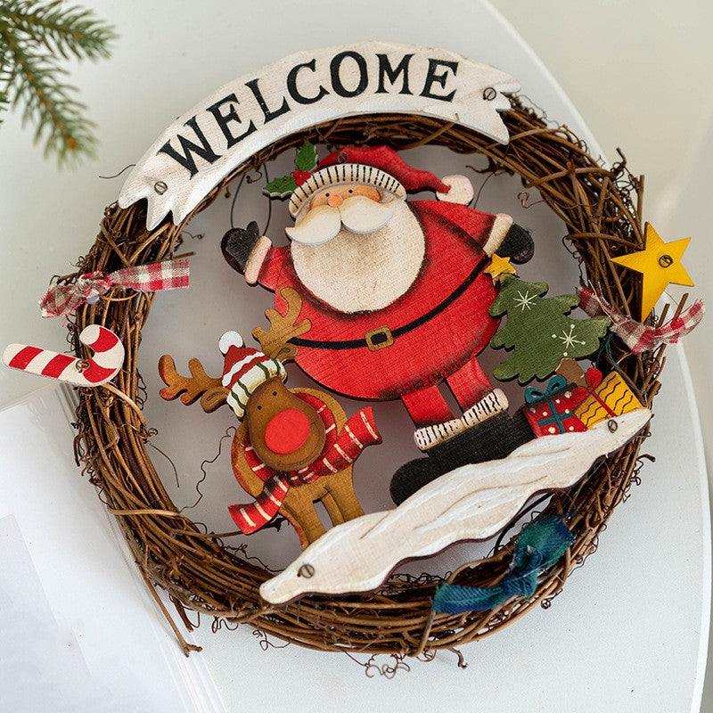 9 Inch Santa Snowman Welcome Wreath Ornaments 6 Pcs Christmas Front Door Decorations Artificial
