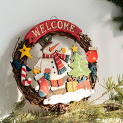 9 Inch Santa Snowman Welcome Wreath Ornaments 6 Pcs Christmas Front Door Decorations Artificial