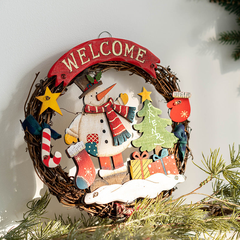 9 Inch Santa Snowman Welcome Wreath Ornaments 6 Pcs Christmas Front Door Decorations Artificial