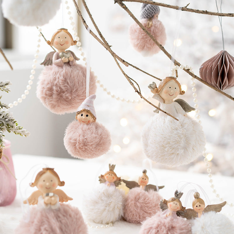 Angel Plush Ball Pendant Ornaments 10 Pcs Hanging Decorations for Christmas Wedding Party Decor