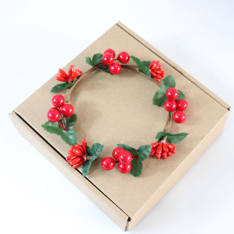 Artificial Berry Candle Holder Rings 5 Inch Mini Tabletop Wreath Centerpiece Bulk Wholesale