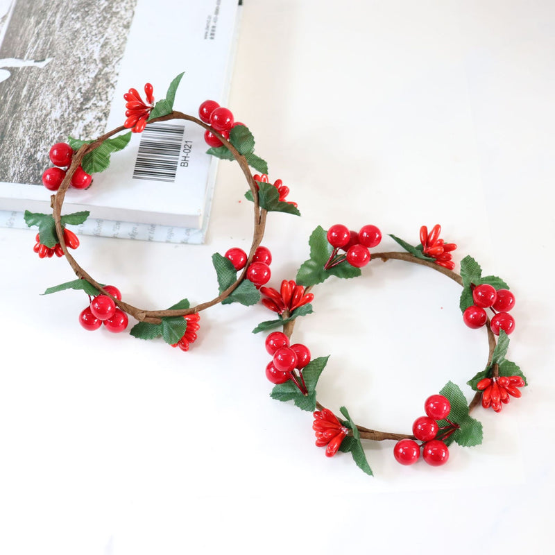 Artificial Berry Candle Holder Rings 5 Inch Mini Tabletop Wreath Centerpiece Bulk Wholesale