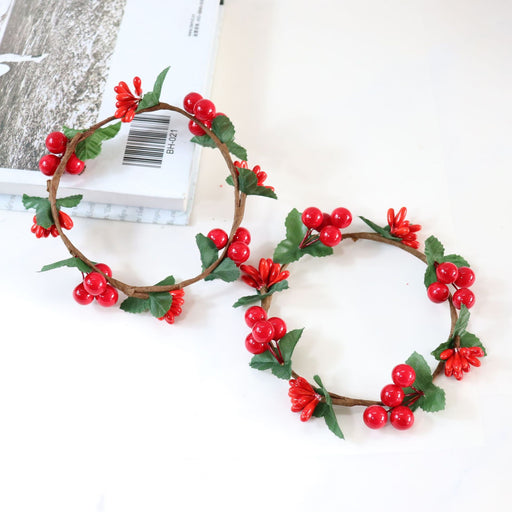 Artificial Berry Candle Holder Rings 5 Inch Mini Tabletop Wreath Centerpiece Bulk Wholesale