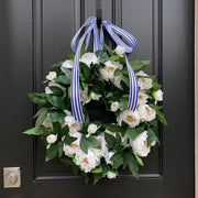 Artificial Silk Peony Wreaths White 12 Inch Bulk Set Spring Blooming Flowers for Front Door Wall Hanging Home Decor