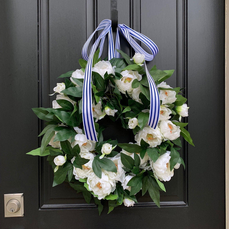 Artificial Silk Peony Wreaths White 12 Inch Bulk Set Spring Blooming Flowers for Front Door Wall Hanging Home Decor