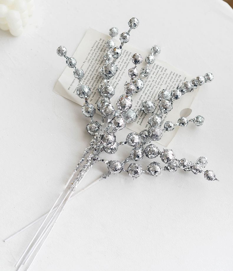 15 Inch Christmas Glitter Holy Berry Stems 10 Pcs Artificial Holiday Decorations