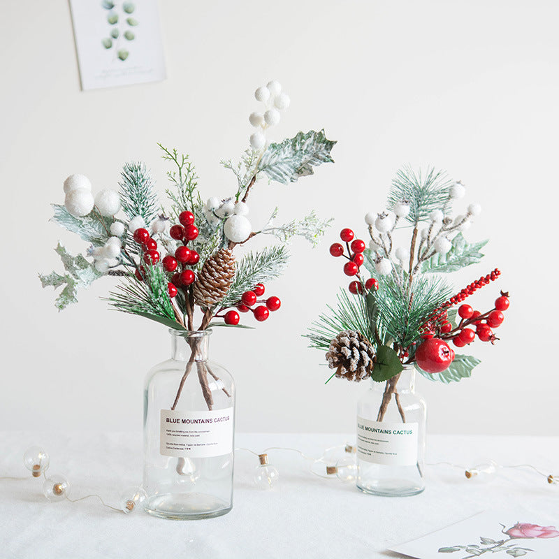 Artificial Christmas Picks 12 Inch 10 Pcs Pine Cones Holly Leaves Stems Bulk