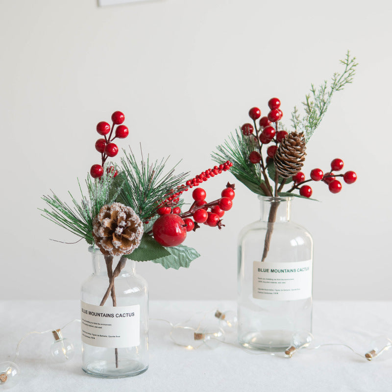 Artificial Christmas Picks 12 Inch 10 Pcs Pine Cones Holly Leaves Stems Bulk