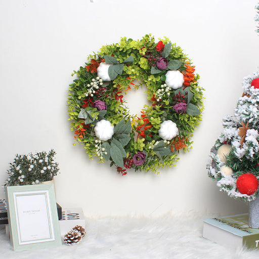 Artificial Eucalyptus Pumpkin Wreath with Berry Greenery, 14 Inch Fall Autumn Door Wall Hanging Decor, Bulk Wholesale