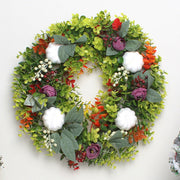 Artificial Eucalyptus Pumpkin Wreath with Berry Greenery, 14 Inch Fall Autumn Door Wall Hanging Decor, Bulk Wholesale