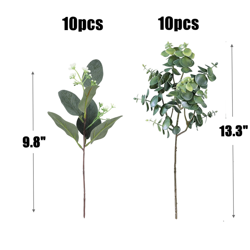 20 Pcs Artificial Eucalyptus Stems 18 Inch Faux Oval Leaves with White Seeds for Wreaths Garlands Bouquets