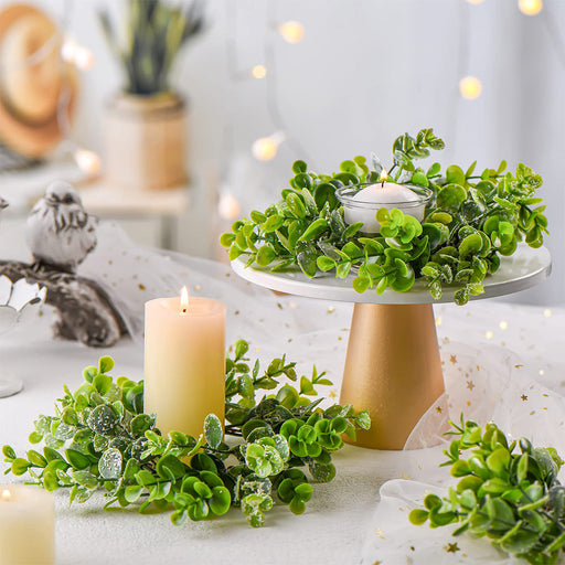 Artificial Eucalyptus Candle Holder Rings 11 Inch Mini Tabletop Wreath Centerpiece Bulk Set