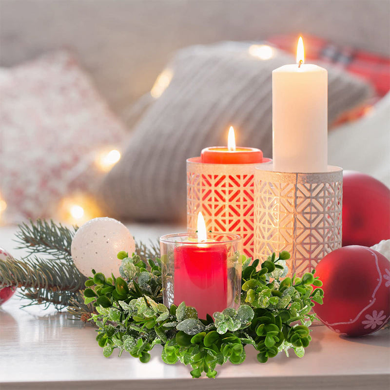 Artificial Eucalyptus Candle Holder Rings 11 Inch Mini Tabletop Wreath Centerpiece Bulk Set