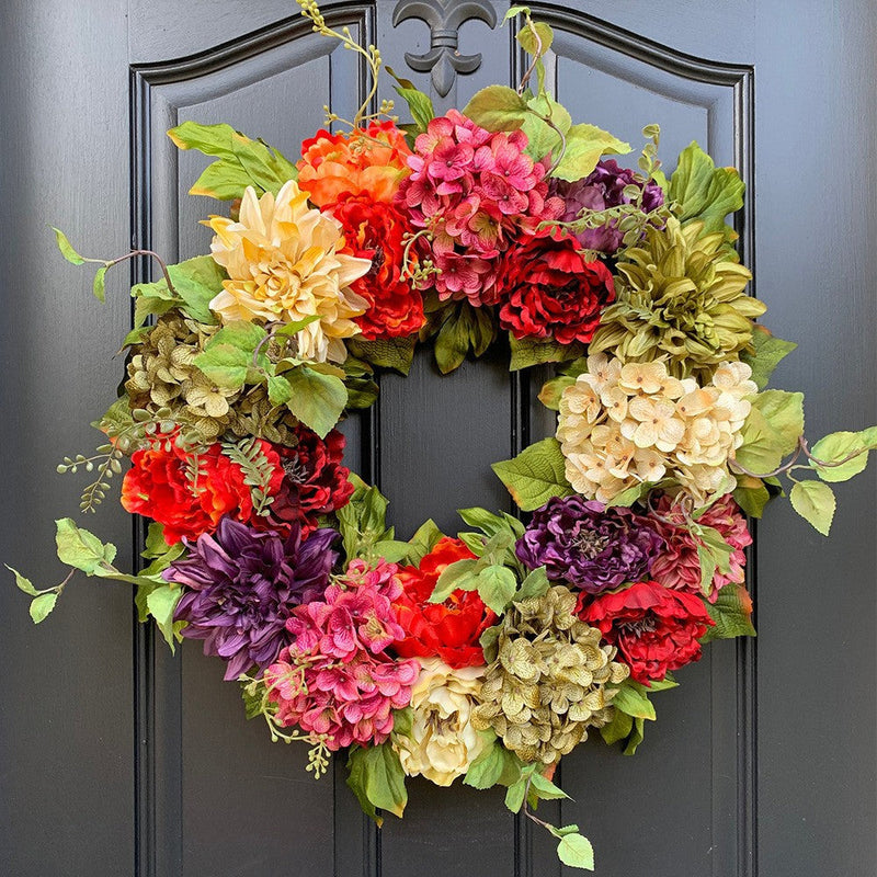 Artificial Silk Hydrangea Peony Dahlia Wreaths Bulk Set for Front Door Wall Hanging Home Decor