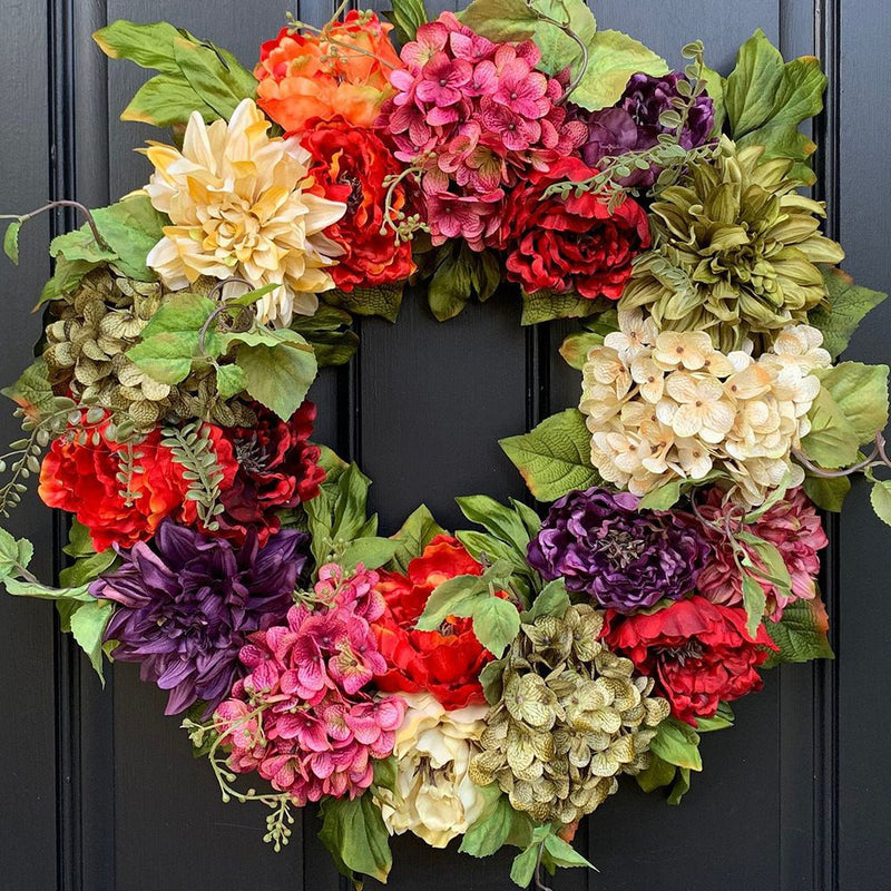 Artificial Silk Hydrangea Peony Dahlia Wreaths Bulk Set for Front Door Wall Hanging Home Decor