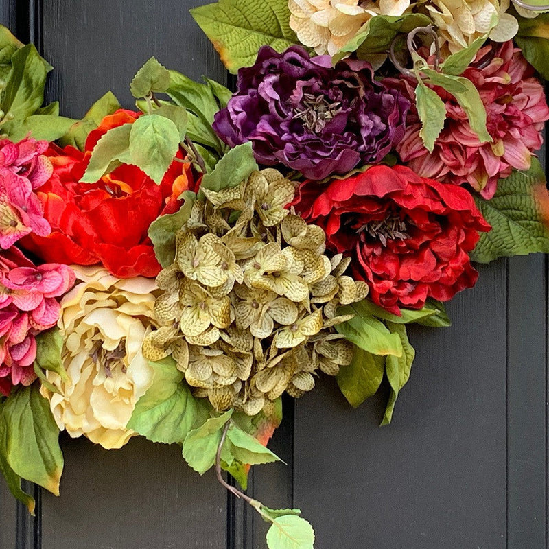 Artificial Silk Hydrangea Peony Dahlia Wreaths Bulk Set for Front Door Wall Hanging Home Decor