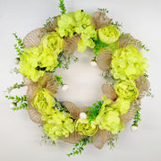Artificial Hydrangea Peony Wreath with Eucalyptus, Faux Silk Flowers, 14 Inch, Bulk Set for Front Door Wall Hanging Home Decor