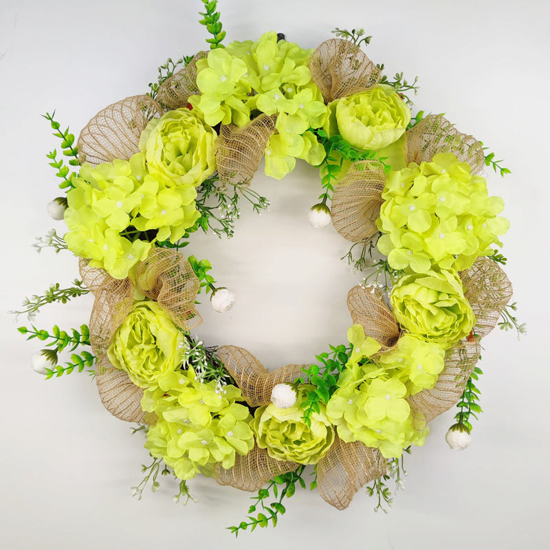 Artificial Hydrangea Peony Wreath with Eucalyptus, Faux Silk Flowers, 14 Inch, Bulk Set for Front Door Wall Hanging Home Decor
