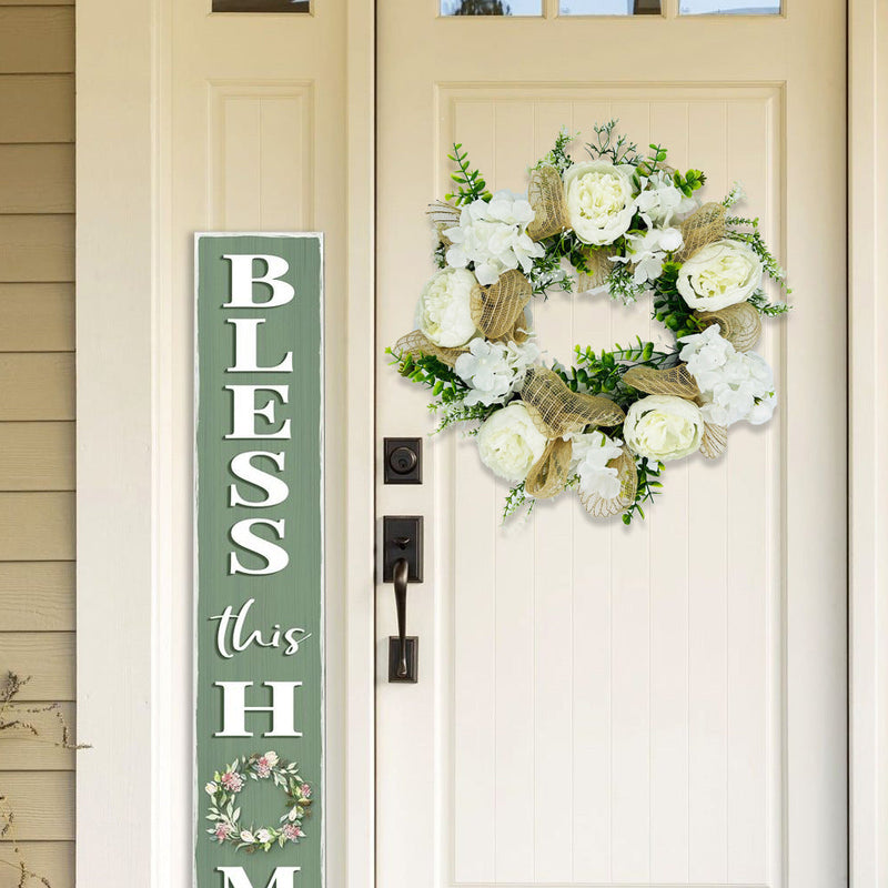 Artificial Hydrangea Peony Wreath with Eucalyptus, Faux Silk Flowers, 14 Inch, Bulk Set for Front Door Wall Hanging Home Decor