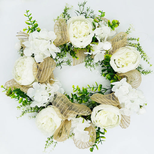 Artificial Hydrangea Peony Wreath with Eucalyptus, Faux Silk Flowers, 14 Inch, Bulk Set for Front Door Wall Hanging Home Decor