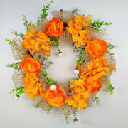 Artificial Hydrangea Peony Wreath with Eucalyptus, Faux Silk Flowers, 14 Inch, Bulk Set for Front Door Wall Hanging Home Decor