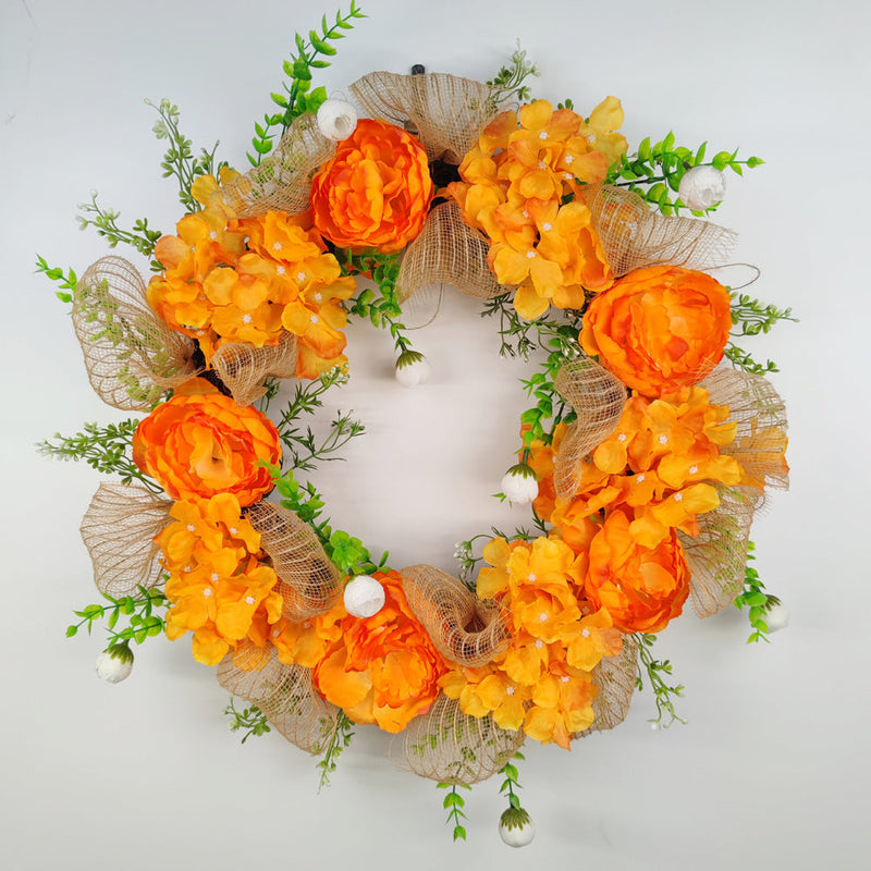 Artificial Hydrangea Peony Wreath with Eucalyptus, Faux Silk Flowers, 14 Inch, Bulk Set for Front Door Wall Hanging Home Decor