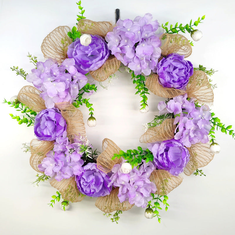 Artificial Hydrangea Peony Wreath with Eucalyptus, Faux Silk Flowers, 14 Inch, Bulk Set for Front Door Wall Hanging Home Decor