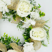 Artificial Hydrangea Peony Wreath with Eucalyptus, Faux Silk Flowers, 14 Inch, Bulk Set for Front Door Wall Hanging Home Decor
